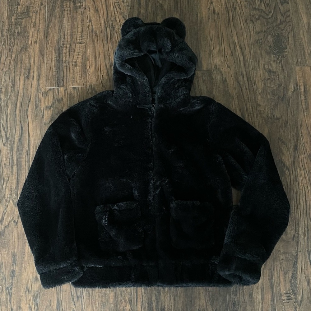 H&M Girls Black Furry Coat